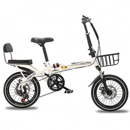 CHICAI Bike CHICAI Bike Single Speed Folding Bicycle, Double Shock Absorber, Double Disc Brake 16in / 20in Wheels, Back Rack, High Carbon Steel Body (Color : White, Size : 16in)