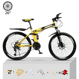 CHJ Folding Bike CHJ Mountain Bike 26-Inch Folding Portable Mountain Bike, Double Shock-Absorbing Off-Road Speed Racing, Adult Male and Female Student Bicycle, Yellow