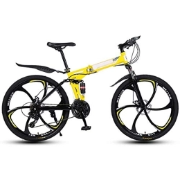 CHUNSHENN Folding Bike CHUNSHENN Fitting Excercises Outdoor sports Mountain Folding Bike, 26 Inch Folding with Six Cutter Wheels And Double Disc Brake, Premium Full Suspension And 27 Speed Gear (Color : Yellow)
