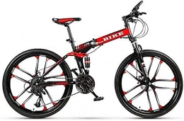 BUK Bike City Bicycle Bike, Foldable mountain bike 24 / 26 inch MTB bike with spoke wheel Black & Red-24 Inch_21 speed