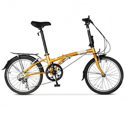 Creing Bike City Bike 20 Inch 6-Speed Commuter Bicycle Fold High Carbon Steel Frame For Unisex Adult, yellow