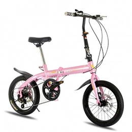 Grimk Folding Bike City Bike Unisex Adults Folding Mini Bicycles Lightweight For Men Women Ladies Teens Classic Commuter With Adjustable Handlebar & Seat, aluminum Alloy Frame, 6 speed - 16 Inch Wheels, Pink