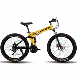 YOUSR Folding Bike City Road Bicycle 26 Inch Wheel Mens MTB, 24 Speed Dual Suspension Mountain Bikes Yellow