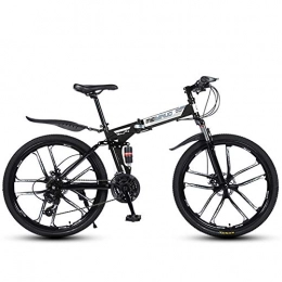 CJCJ-LOVE Bike CJCJ-LOVE 26 Inch Folding Mountain Bike for Adult, Lightweight Aluminum Frame Fully Suspention Road Bikes with Suspension Fork Disc Brake, black 10 Spoke, 21 Speed
