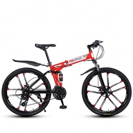 CJCJ-LOVE Bike CJCJ-LOVE 26 Inch Folding Mountain Bike for Adult, Lightweight Aluminum Frame Fully Suspention Road Bikes with Suspension Fork Disc Brake, red 10 Spoke, 27 Speed