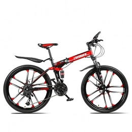 CJCJ-LOVE Bike CJCJ-LOVE Folding Mountain Bike, 26 Inch Adult Double Disc Fork Brake High Carbon Steel Frame Mountain Bikes, Lightweight Adjustable Seat Cycling Bicycle, red 10 Spoke, 21 Speed