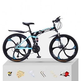 CJCJ-LOVE Bike CJCJ-LOVE Folding Mountain Bike, 26 Inch Double Disc Brake Full Suspension Anti-Slip Road Bikes Off-Road Racing Bicycles for Adults, blue+black, 24 Speed