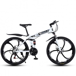 CJCJ-LOVE Bike CJCJ-LOVE Folding Mountain Bike for Adult, 26 Inch Foldable Lightweight Aluminum Full Suspension Frame Road Bikes, Fork Disc Brake Shock-Absorbing Bicycle, white 6 Spoke, 24 Speed