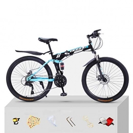 CJCJ-LOVE Bike CJCJ-LOVE Kid Folding Mountain Bike, 20 / 24 Inch High Carbon Steel Shock Cycling Bicycle, Double Disc Brake Road Bikes for Adults, blue+black, 20 inch+30 Speed