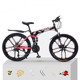 CJCJ-LOVE Folding Bike CJCJ-LOVE Mountain Bike Folding Bikes, 26 Inch Double Shock Absorption Disc Brake Cycling Bicycle for Adult, Red, 30 Speed