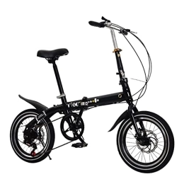 CKCL Folding Bike CKCL Folding Bicycle - 16 inch 7-speed double disc brake mini mountain bike, light bike for men and women, youth student cycling bike with fenders, best gift for friends, Black