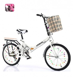 MAYIMY Bike Comfortable ladies bicycle folding bick 20-inch lightweight transport city commuter bike without installation shock absorption with basket(Color:white, Size:20inch)
