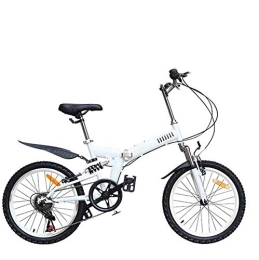 COUYY Bike COUYY 20-inch folding bike, ultra-light portable folding mountain bike, 20-inch 6-speed fully shock-absorbing mountain bike, adult bike, White