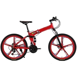 COUYY Folding Bike COUYY 24 / 26 inch mountain bike folding bike dual-disc brakes full suspension non-slip cross-country speed racing for men and women, 27speed, 26 inches