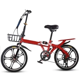 COUYY Folding Bike COUYY Bicycle 16 inch 20 inch folding bicycle disc brake dual shock absorption portable single speed unisex bike, Red