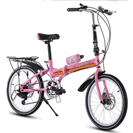 COUYY Folding Bike COUYY bicycle bike 16 inch 20 inch bicycle with rear rack, double disc brakes, folding bicycle, with variable speed bicycle, Pink, 20