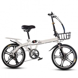COUYY Folding Bike COUYY Bicycle, Folding Bike, Disc Brake, Double Shock Absorption, Portable Variable Speed Unisex Travel Tool, White, 16 inches