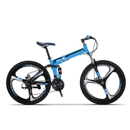 COUYY Folding Bike COUYY Bicycle G4 21-speed mountain bike, steel frame 26-inch 3-spoke wheel group double shock folding bike, Blue