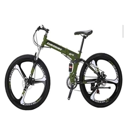COUYY Folding Bike COUYY Bicycle G4 21-speed mountain bike, steel frame 26-inch 3-spoke wheel group double shock folding bike, Green