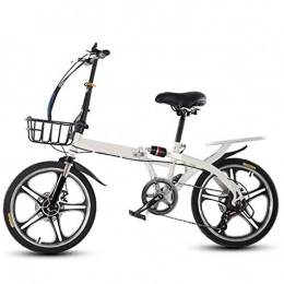 COUYY Folding Bike COUYY Bicycles, folding bikes, disc brakes, double shock absorption, portable single-speed unisex travel tool, White, 16 inches