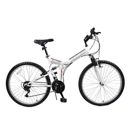 COUYY Bike COUYY Folding bicycle, 24-26 inch 21 speed folding mountain bike, front and rear V brakes shock absorber mountain bike Speed ​​car, White, 24inches