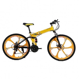 COUYY Bike COUYY Folding Bike with 21 / 24 / 27-Speed Drivetrain, Double Disc Brake, 24 / 26-Inch Wheels for Urban Riding and Commuting, Yellow, 24 inch27 speed