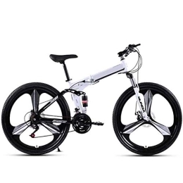 COUYY Folding Bike COUYY Folding bikes, folding mountain bikes steel frame double disc brakes shocking men's off-road youth road ladies racing, White
