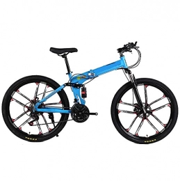 COUYY Bike COUYY Folding Mountain Bike 21 / 24 / 27 Speed 24 / 26 inch Bicycle with Double Disc Brakes and Double Suspension for Adult, Blue, 24 inch24 speed