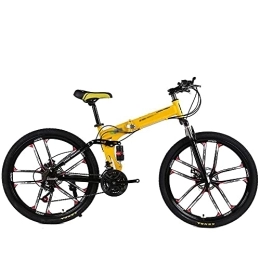COUYY Folding Bike COUYY Folding Mountain Bike 21 / 24 / 27 Speed 24 / 26 inch Bicycle with Double Disc Brakes and Double Suspension for Adult, Yellow, 24 inch27 speed