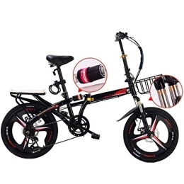 COUYY Bike COUYY Travel bike, folding mountain bike, 16-inch unisex alloy city bike, adjustable handle and 6-speed, disc brake, Black