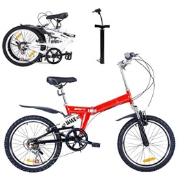 CXQ Bike CXQ 20 Inch Foldable Bike, Comfortable Mobile Portable Compact Lightweight 6 Speed Mountain Bike Folding Bike for Men Women - Students and Urban Commuters, Red