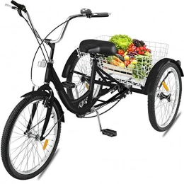 CXSMKP Folding Bike CXSMKP 20-Inch Adult Tricycle 3-Wheel, 1 Speed Bicycle Trike Cruiser Black W / Lock Basket, Adjustable Rubber Handle, Large Rear Basket, Front And Rear Brakes, Load 150Kg
