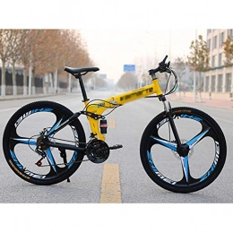 CXSMKP Bike CXSMKP Folding Mountain Bike 26-Inch Wheel Bikes for Adult, 3 Spoke 21 Speed Priority Bike, Double Disc Brake Full Suspension Anti-Slip MTB, Yellow