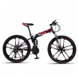 CXSMKP Bike CXSMKP Folding Mountain Bike for Adult 26-Inch Wheel, 10 Spoke Mini Lightweight Foldable Bicycle, Double Disc Brake Full Suspension Anti-Slip Foldable MTB (Black), 30 speed