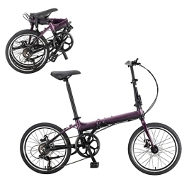 CZA Folding Bike CZA Adult Folding Bike, 20-Inch Wheels, 7-Speed Drivetrain, Ergonomic Seat Cushion, Dual Disc Brake Non-Slip Foldable Bicycle for Men Women, Purple
