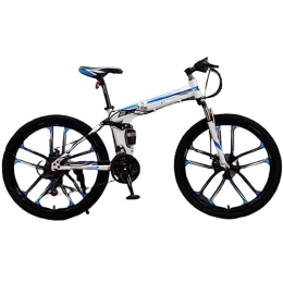 DADHI  DADHI 26 Inch Folding Mountain Bike, Steel Shifting Trail Bike, Easy Assembly, Suitable for Teens and Adults (white blue 24 speed)