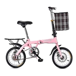Dbtxwd Bike Dbtxwd 14 Inch 16 Inch 20 Inch Folding Bicycle Student Bicycle Single Speed Disc Brake Adult Compact Foldable Bike Gears Folding System Traffic Light Fully, Pink, 16inch