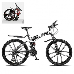 DEAR-JY Bike DEAR-JY 26 Inch Folding Mountain Bikes, High Carbon Steel Frame Double Shock Absorption 21 / 24 / 27 / 30 Speed Variable, All Terrain Quick Foldable Adult Mountain Off-Road Bicycle, B, 27 Speed