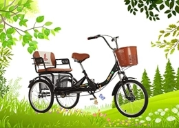 DENGYQ Bike DENGYQ Adult tricycle with back seat 20 inches elderly 3-wheeler to increase the basket human bicycle for ladies high carbon steel material folding tricycle load 200kg(Color:black)