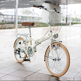 DERTHWER Bike DERTHWER Folding bicycle Folding bicycle, rear frame can carry people, adjustable seat height, 20-inch 6-speed, male and female variable-speed bicycles, three-color (Color : Beige)