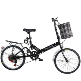DERTHWER Bike DERTHWER mountain bikes 20-inch Carbon Steel Bicycles, Folding Bike Variable Speed Male Female Adult Lady City Commuter Outdoor Sport Bike with BasketMultiple Variable Speed (Color : Black)