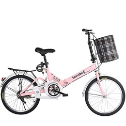 DERTHWER Bike DERTHWER mountain bikes 20-inch Folding Bicycle Adult Student Lady City Commuter Outdoor Sport Bike with Basket, Pink