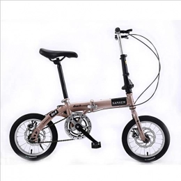 DGAGD Folding Bike DGAGD 14 inch lightweight folding bicycle single speed disc brake bicycle champagne gold