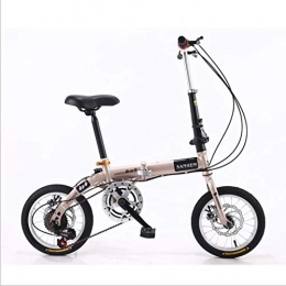 DGAGD Folding Bike DGAGD 14 inch lightweight folding bicycle variable speed dual disc brake bicycle champagne gold