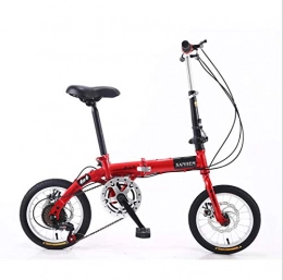 DGAGD Folding Bike DGAGD 14 inch lightweight folding bicycle with variable speed dual disc brake bicycle red