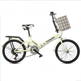 DGAGD Folding Bike DGAGD 20 inch folding bicycle student folding variable speed bicycle shock-absorbing bicycle-yellow_With box