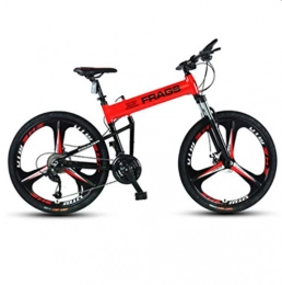 DGAGD Folding Bike DGAGD 24-inch aluminum alloy foldable mountain bike off-road shock absorber oil disc portable lightweight variable speed integrated wheel-red_27 speed