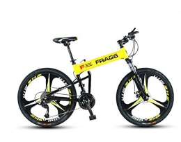 DGAGD Folding Bike DGAGD 24-inch aluminum alloy foldable mountain bike off-road shock absorber oil disc portable lightweight variable speed integrated wheel-yellow_30 speed