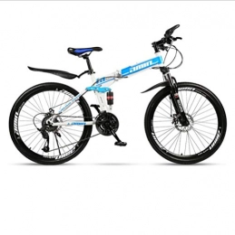 DGAGD Folding Bike DGAGD 24 inch folding mountain bike adult integrated wheel double shock absorption off-road variable speed bicycle spoke wheel-White blue_30 speed