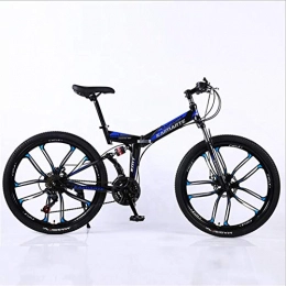 DGAGD Folding Bike DGAGD 24 inch folding mountain bike adult off-road soft tail bicycle ten cutter wheels-Black blue_24 speed